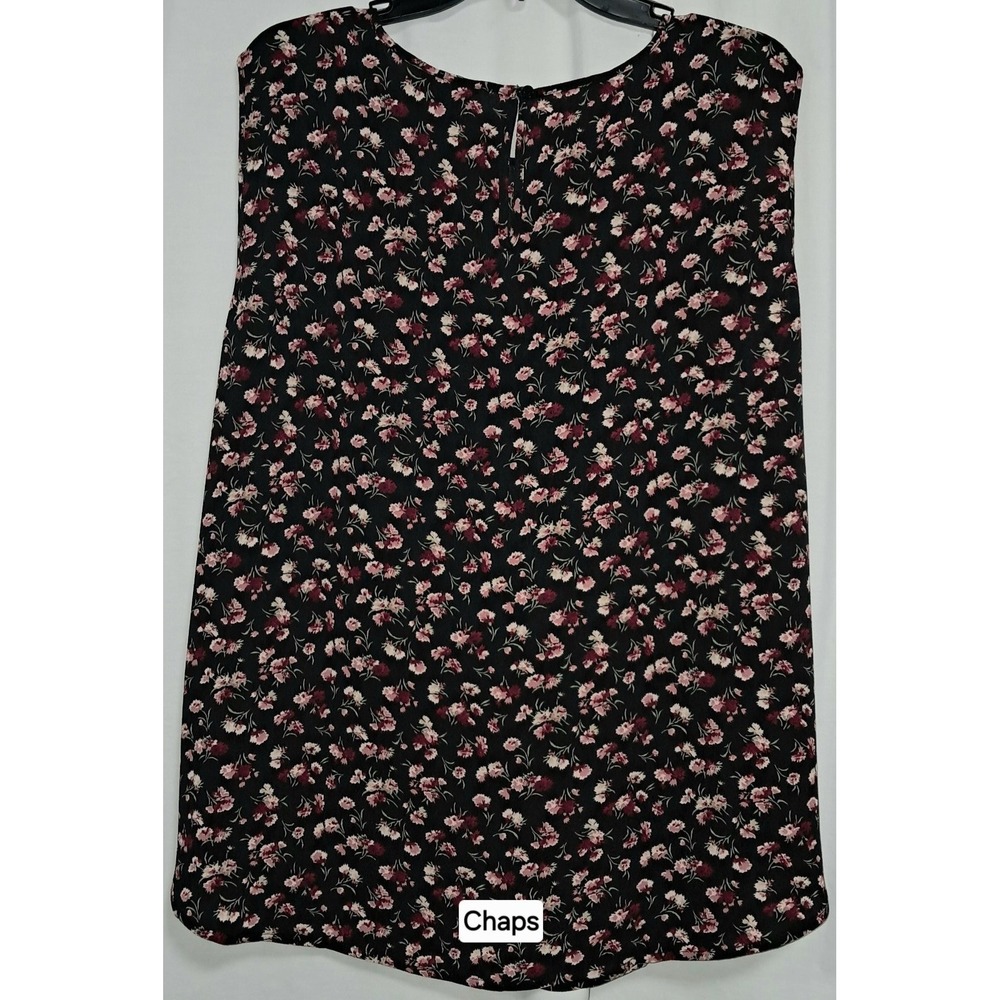 Chaps Blouse, 3X, Black Floral, Sleeveless‎
